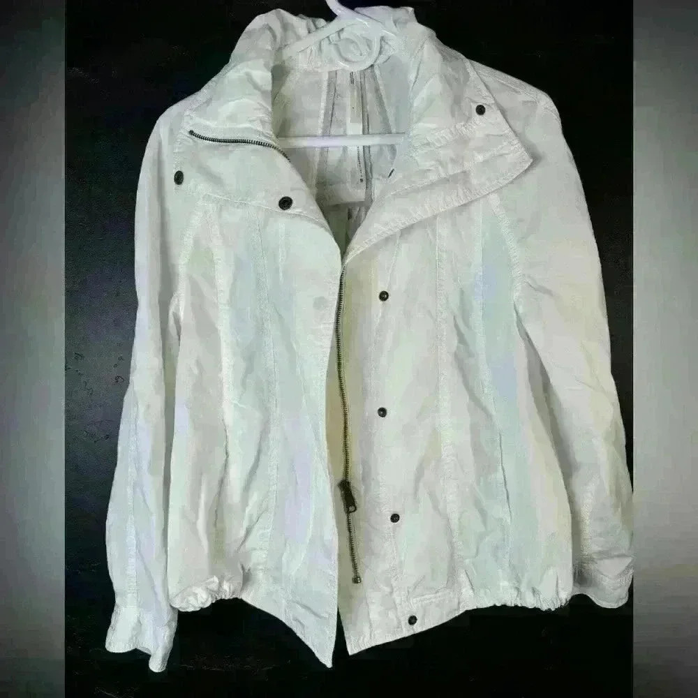 Anthropologie White Bomber Light Jacket Women Windbreaker Size Small